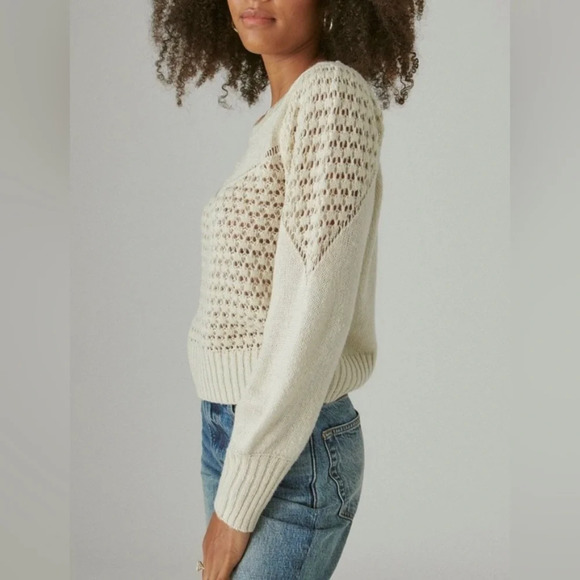Lucky Brand Textured Dot Crew Neck Sweater Ivory Sz Medium - Picture 3 of 11